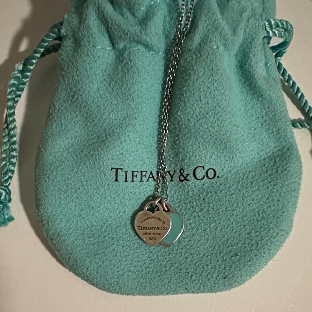 Return to Tiffany Double Heart Tag Pendant in sterling silver & turquoise, mini